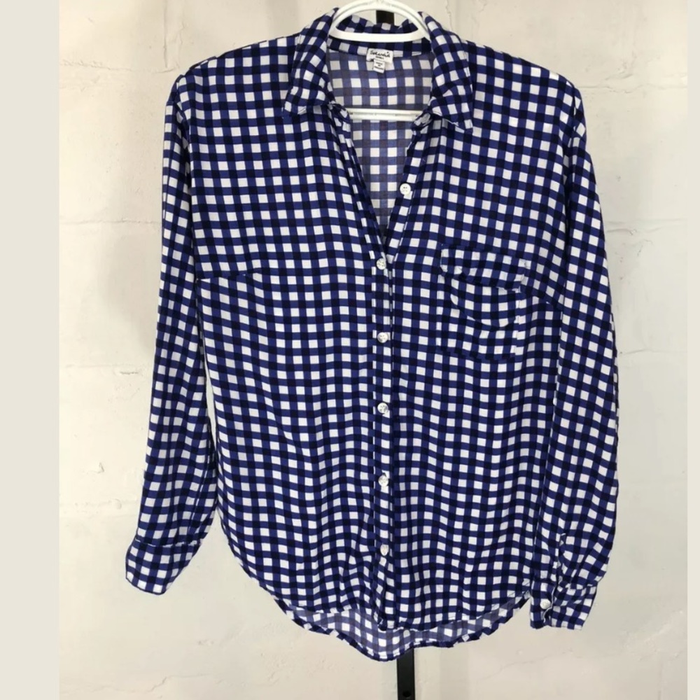 Splendid Gingham Button Down Navy Long Sleeve - image 5